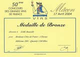 Médaille de Bronze EARL Roussille Mâcon 2004