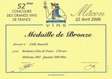 Médaille de Bronze EARL Roussille Mâcon 2006